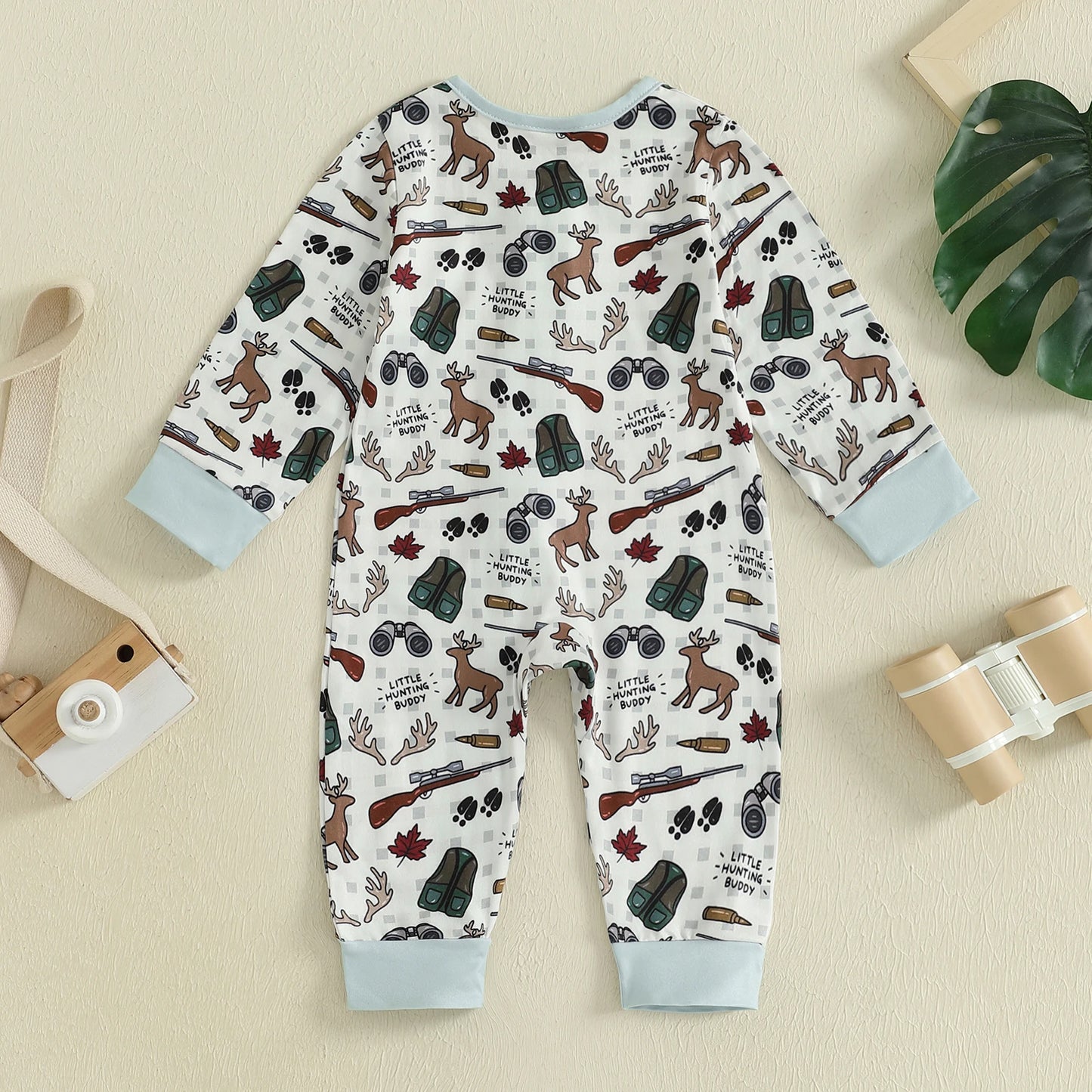 Baby Boys Autumn Casual Jumpsuit Long Sleeve Crewneck Deer Duck Print Zipper Romper