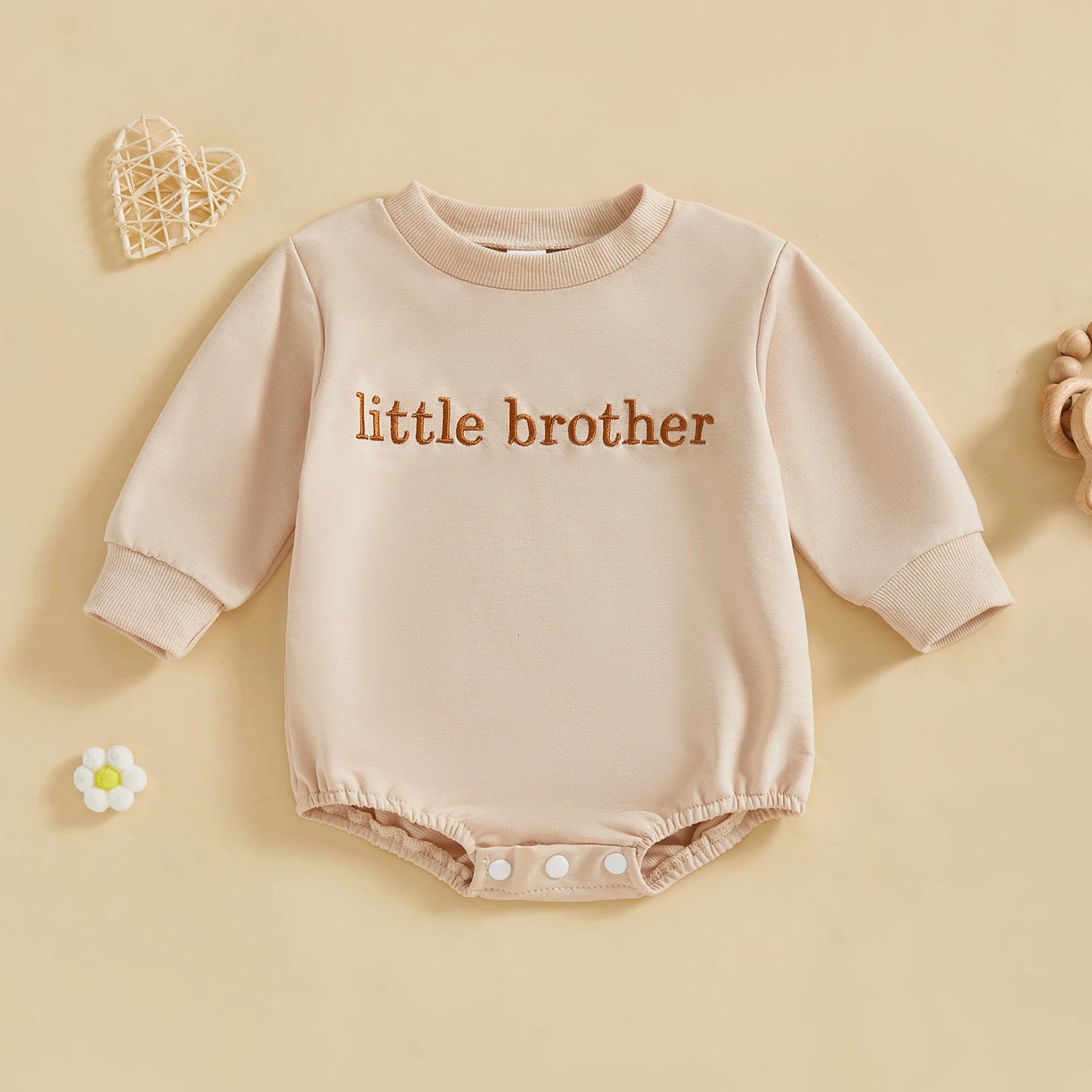 Baby Girls Boys Little Brother Sister Fall Romper Letter Embroidery Long Sleeve Round Neck Bubble Jumpsuit