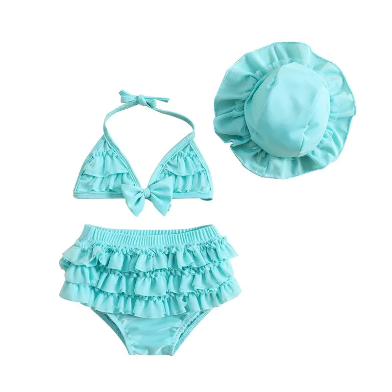 Baby Girls Cute Frill Swimsuit With Hat