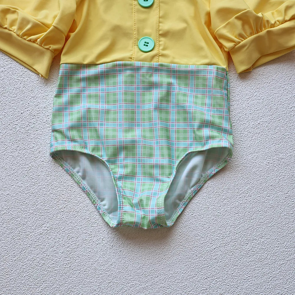 Girls Puff Sleeve 2 Pcs Swimsuit Set