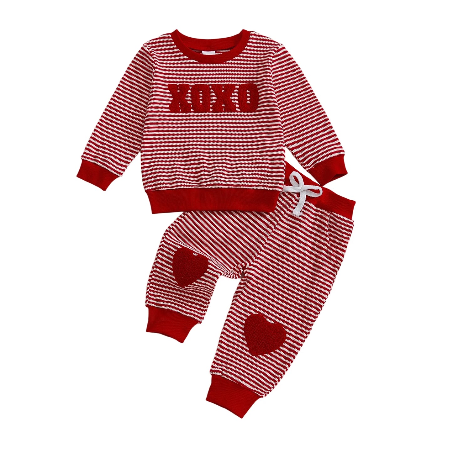 Baby Toddler Girls Boys XOXO Jogger Set Long Sleeve Striped Top with Heart Pants Valentines Day Clothes