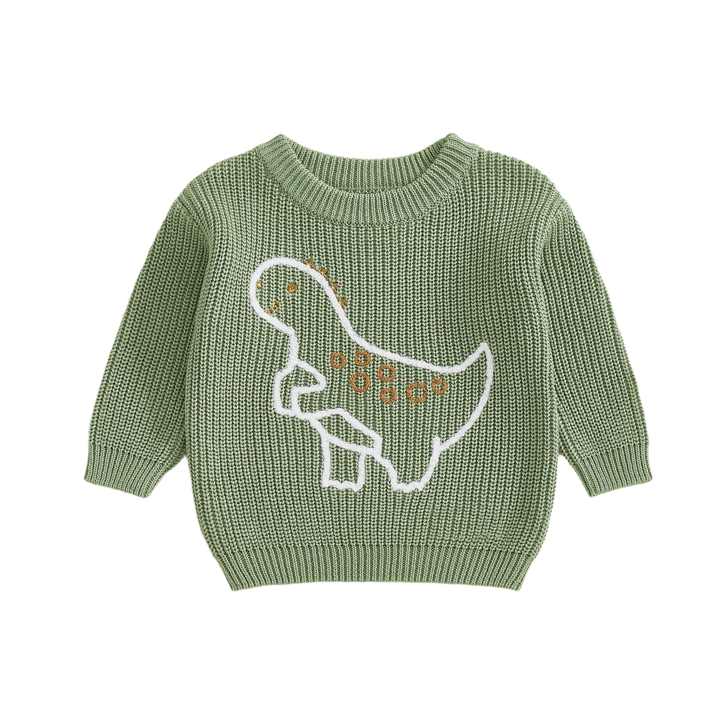 Baby Toddler Boy Sweater Long Sleeve Crew Neck Dinosaur Embroidery Knit Tops Comfortable Pullover