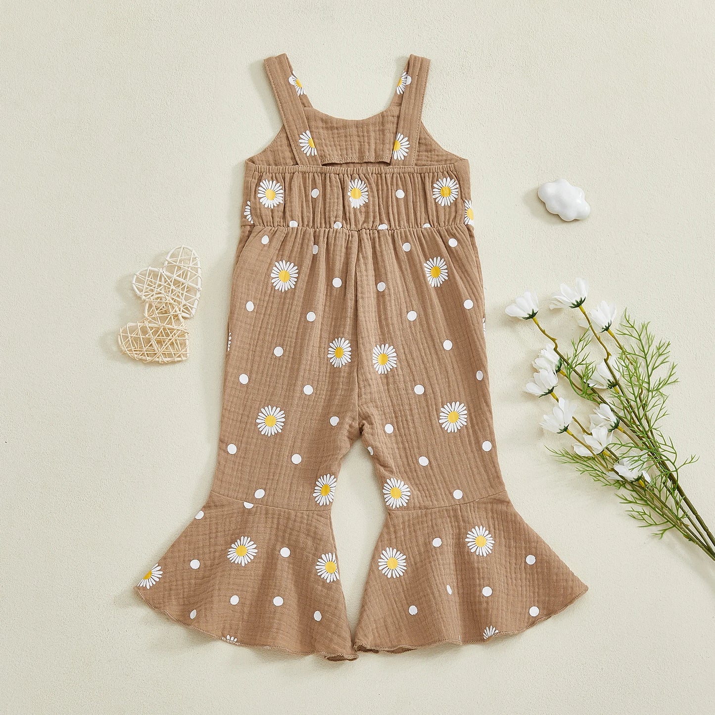 Baby Toddler Girls Summer Overalls Infants Sleeveless Daisy Floral Print Suspender Flared Pants