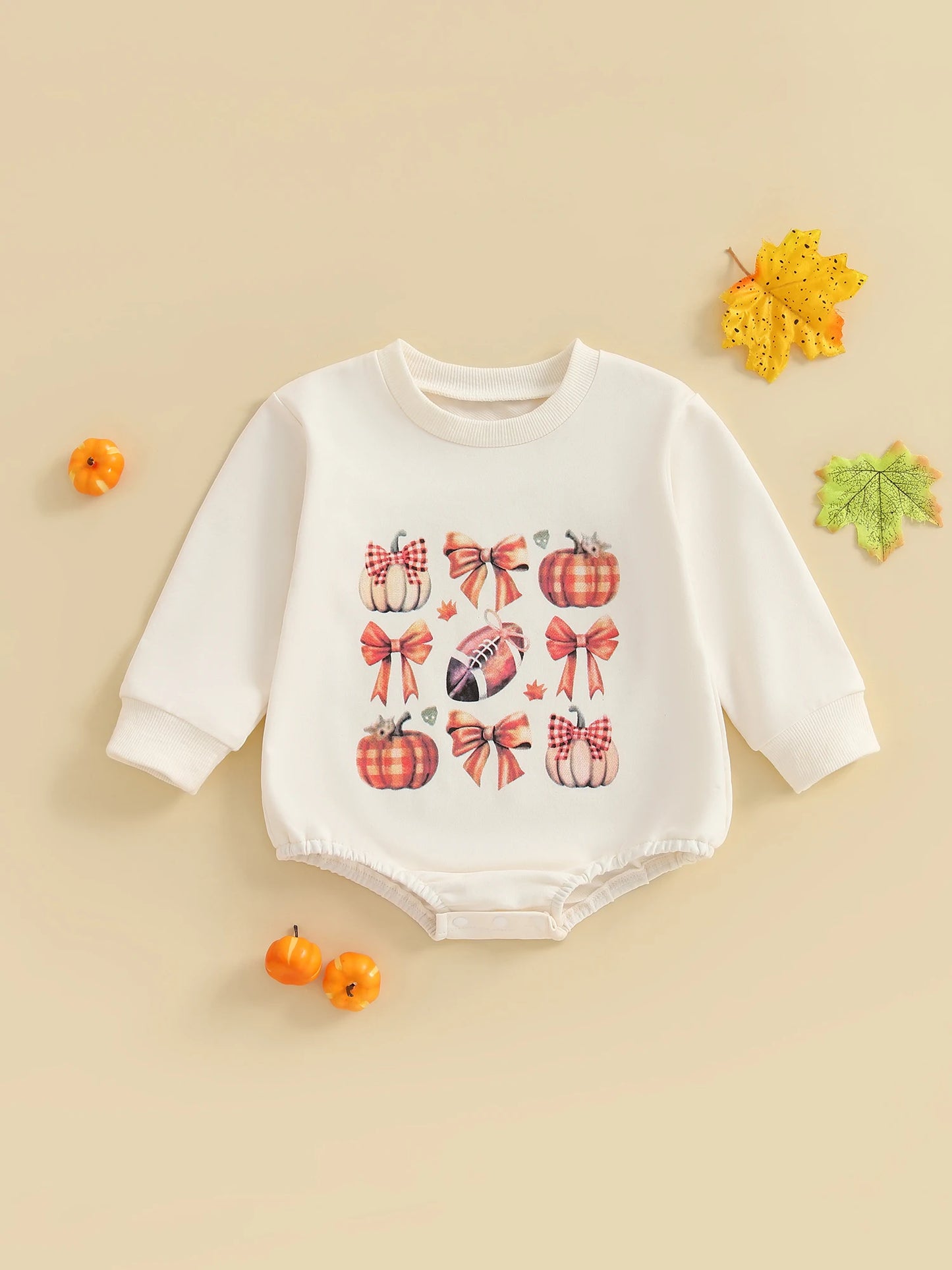 Baby Girls Boys Bubble Romper Halloween Clothes Pumpkin Print Long Sleeve Fall Bodysuit Jumpsuit