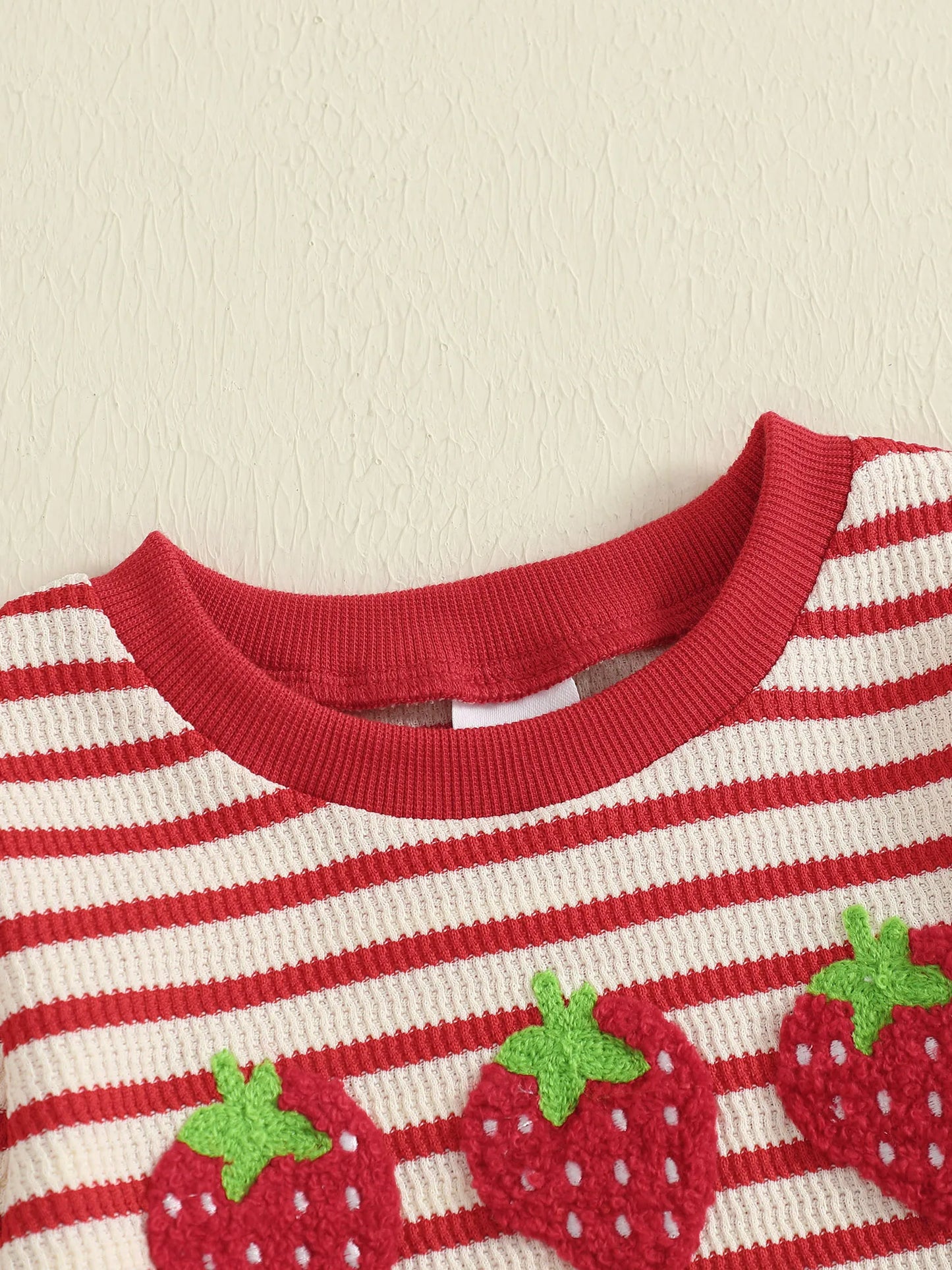 Baby Toddler Girls 2Pcs Autumn Pants Sets Strawberry Embroidery Long Sleeve Top Striped Pants Set