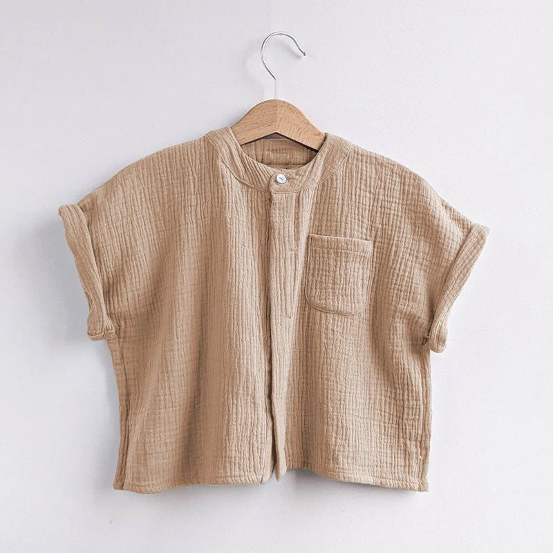 Loose Short-Sleeve Muslin Top