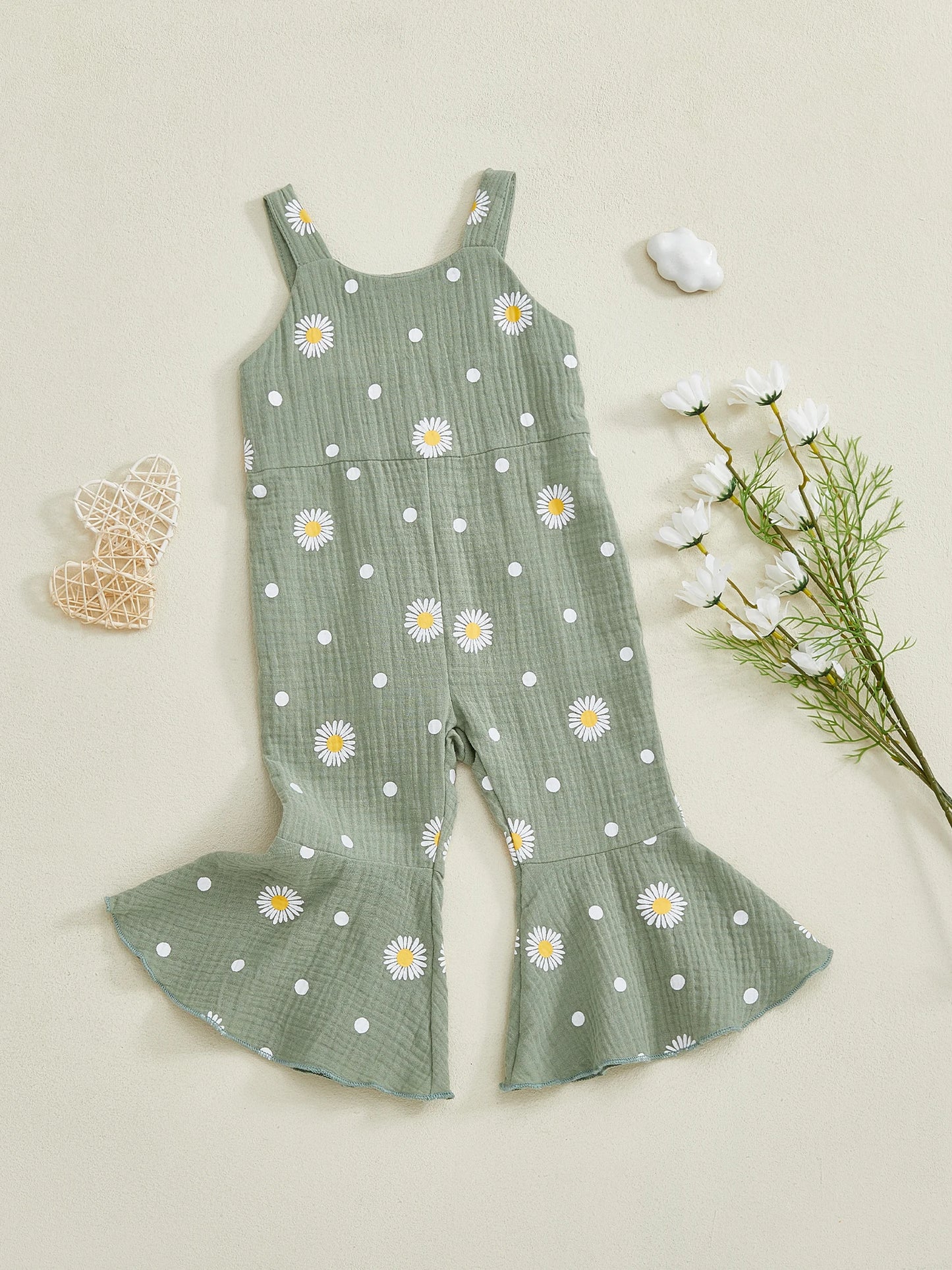 Baby Toddler Girls Summer Overalls Infants Sleeveless Daisy Floral Print Suspender Flared Pants