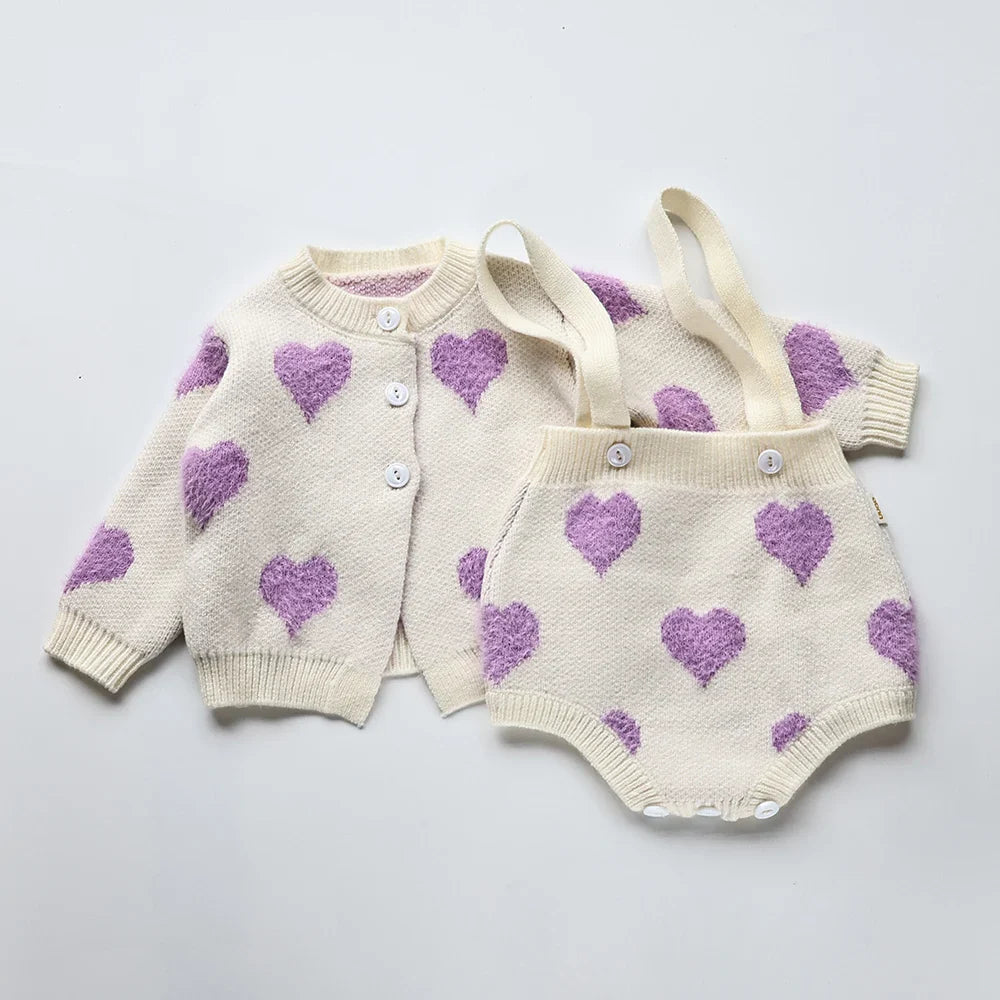 Heart Print 2 Piece Sweater Set