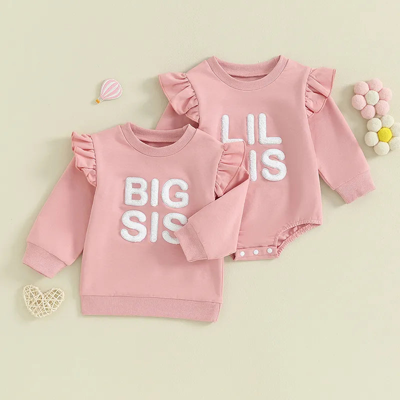 Baby Toddler Kids Girls Sister Matching Big Sis Shirt/Lil Sis