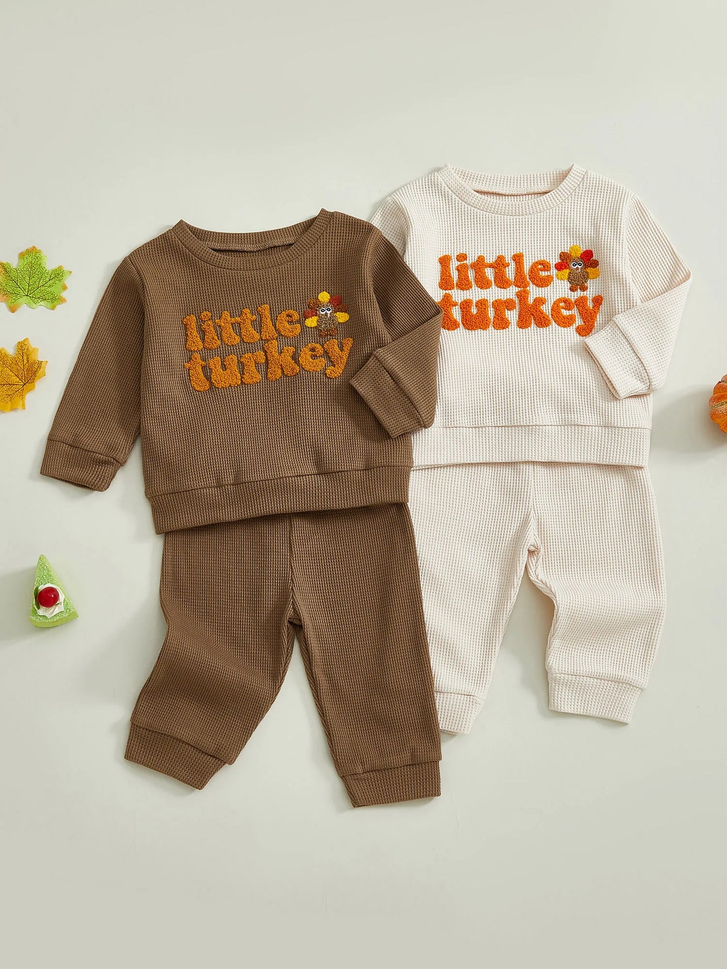 Baby Toddler Boy s2Pcs Little Turkey Thanksgiving Outfit Turkey Letter Embroidery Long Sleeve Pullover Top Elastic Waist Solid Pants Jogger Set