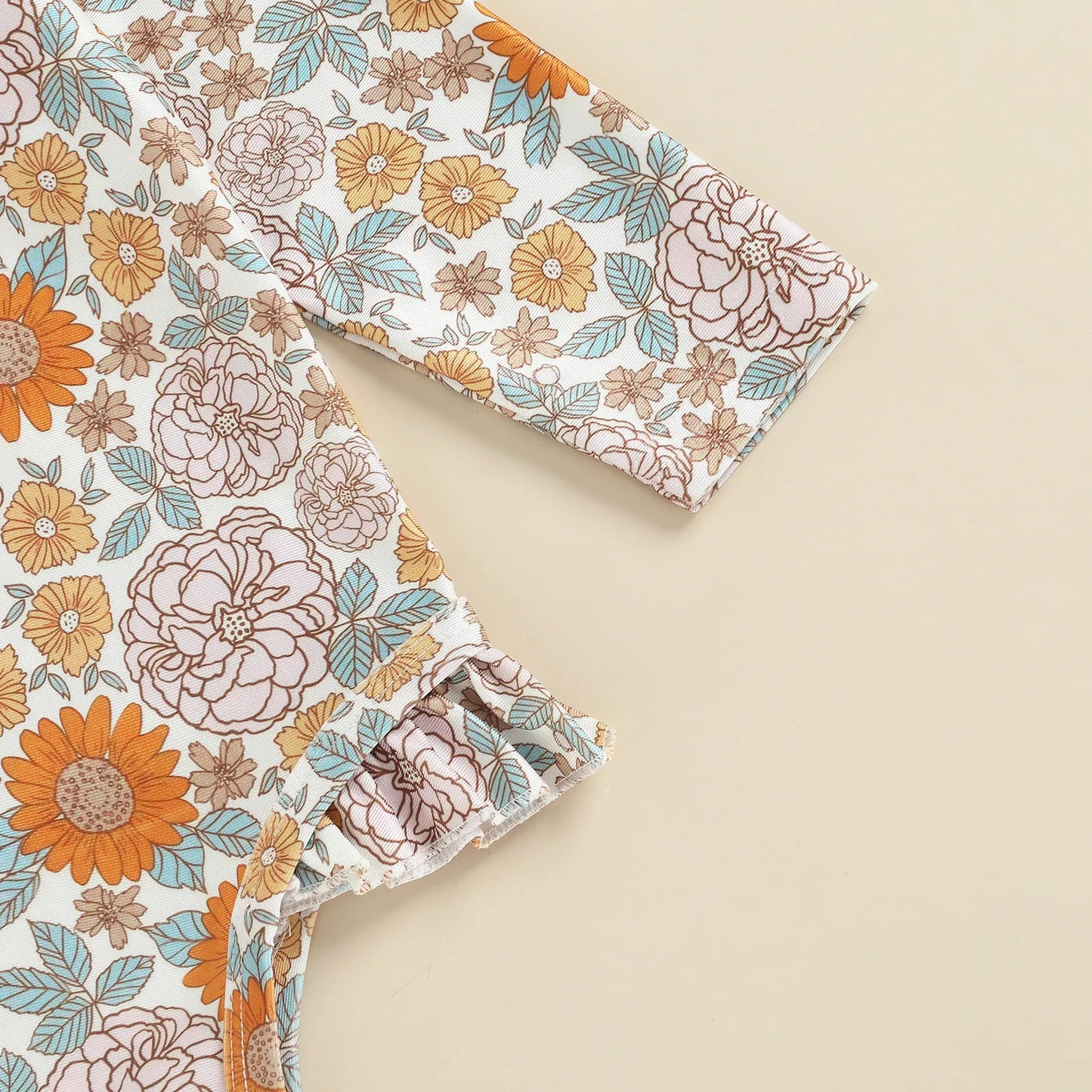 Long Sleeve Printed Ruffle Swimsuit