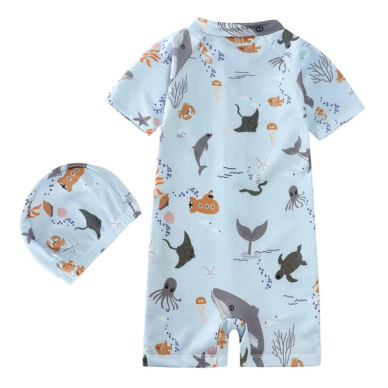 Boys Printed Zip Up Swimsuit
