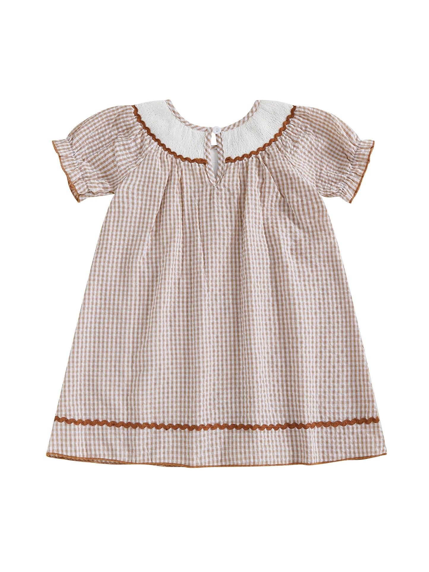Toddler Kids Girl Dress Loose Fit Football Embroidered Plaid Crew Neck Short Sleeve Dress Summer Fall