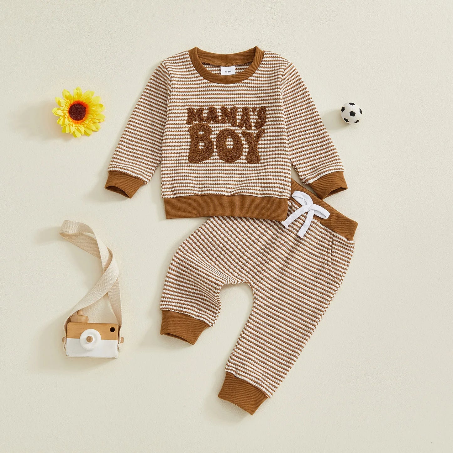 Baby Toddler Boys 2Pcs Fall Striped Outfit Letter Embroidery Long Sleeve Top and Elastic Pants Jogger Set