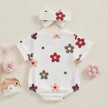 Load image into Gallery viewer, Baby Girl 2Pcs Summer Clothes Short Sleeve Romper Floral Flowers Print Jumpsuit Headband Set Outfit
