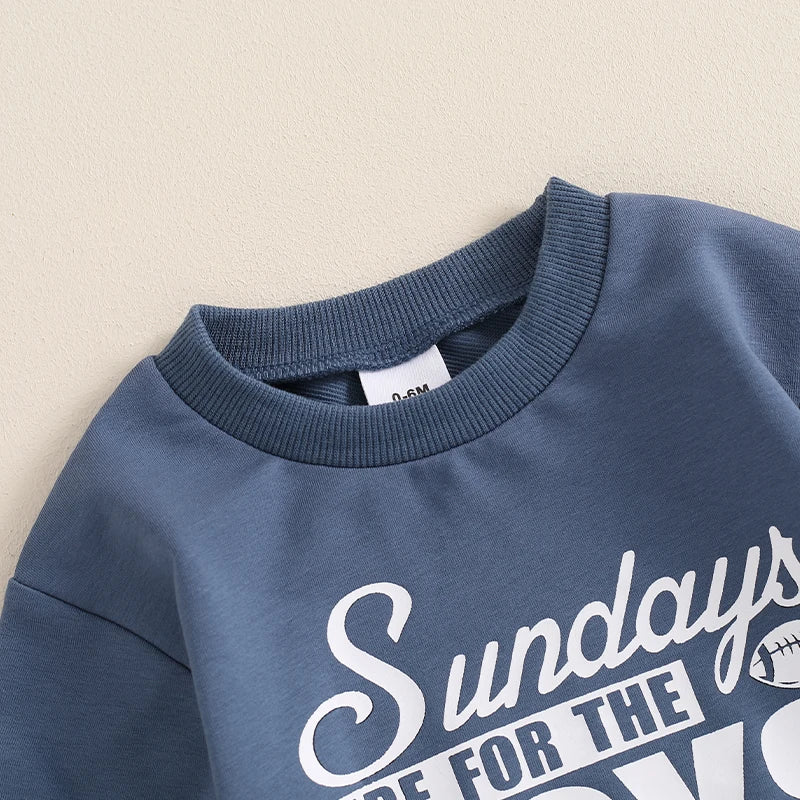 Baby Toddler Boys 2Pcs Sundays Are For the Boys / Team Dino / I'm Just Here For The Snacks / Fall Outfit Letter / Birds Football Print Long Sleeve Top Elastic Waist Pants Set