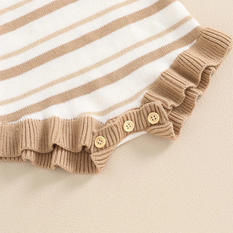 Baby Girls Summer Romper Sleeveless Tank Bow Strap Ruffle Striped Ribbed Jumpsuit Playsuit