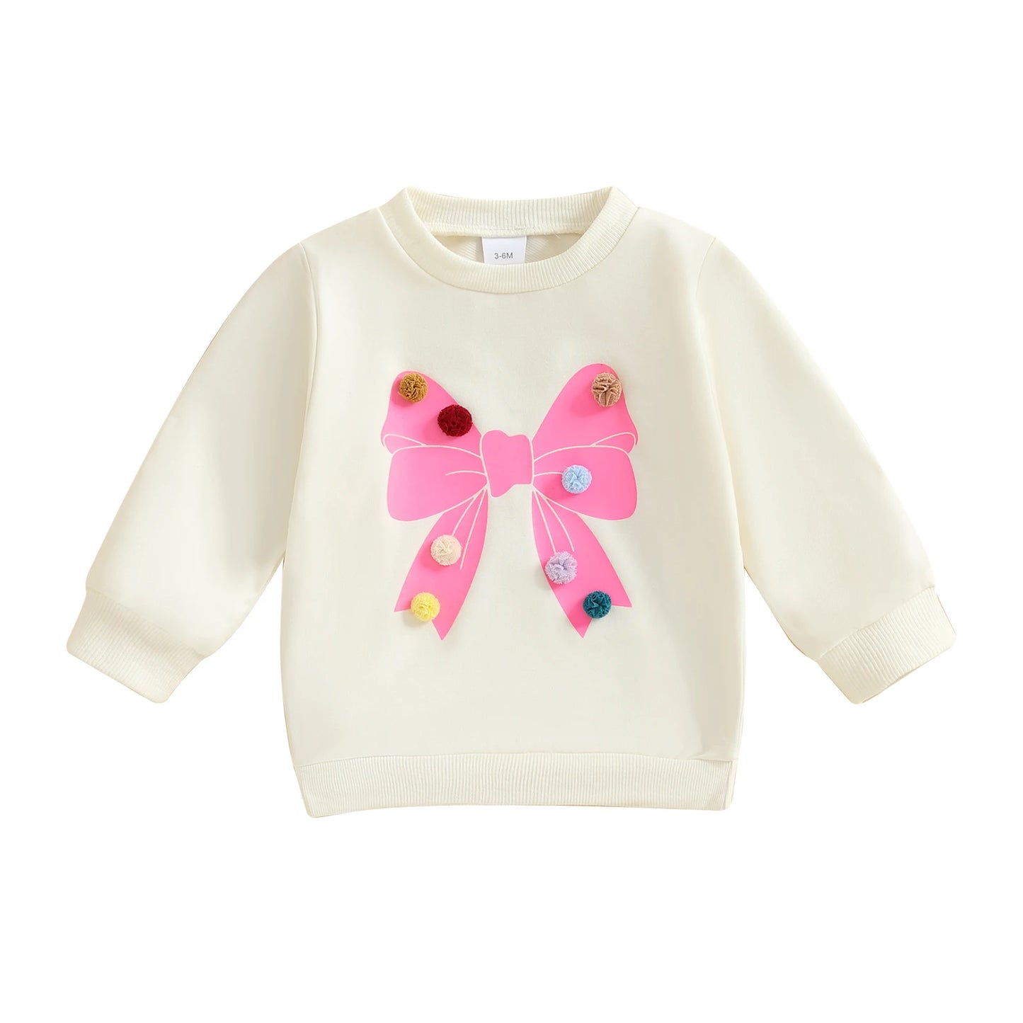 Baby Toddler Girls Long Sleeve Top Pom Pom Ball Bow Print Crewneck Pullover Winter Fall Clothes
