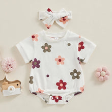 Load image into Gallery viewer, Baby Girl 2Pcs Summer Clothes Short Sleeve Romper Floral Flowers Print Jumpsuit Headband Set Outfit
