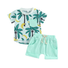 Load image into Gallery viewer, Toddler Baby Boy 2Pcs Palm Tree Print Short Sleeve Crew Neck T-Shirts Shorts Outfit
