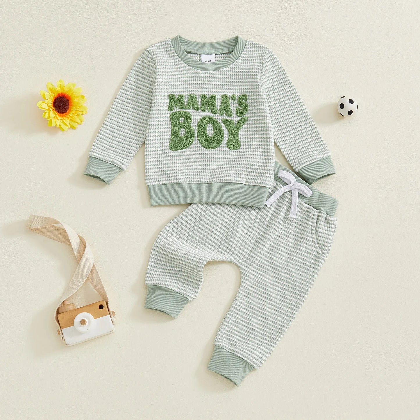 Baby Toddler Boys 2Pcs Fall Striped Outfit Letter Embroidery Long Sleeve Top and Elastic Pants Jogger Set