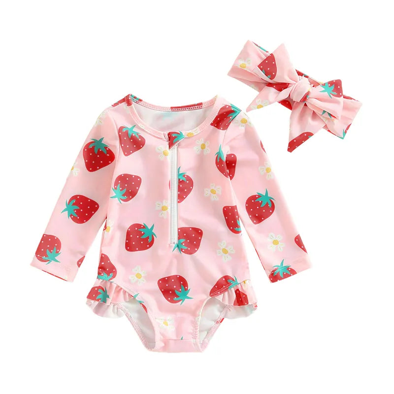 Baby Girl 2 Pcs Long Sleeve Cute Swimwear Set