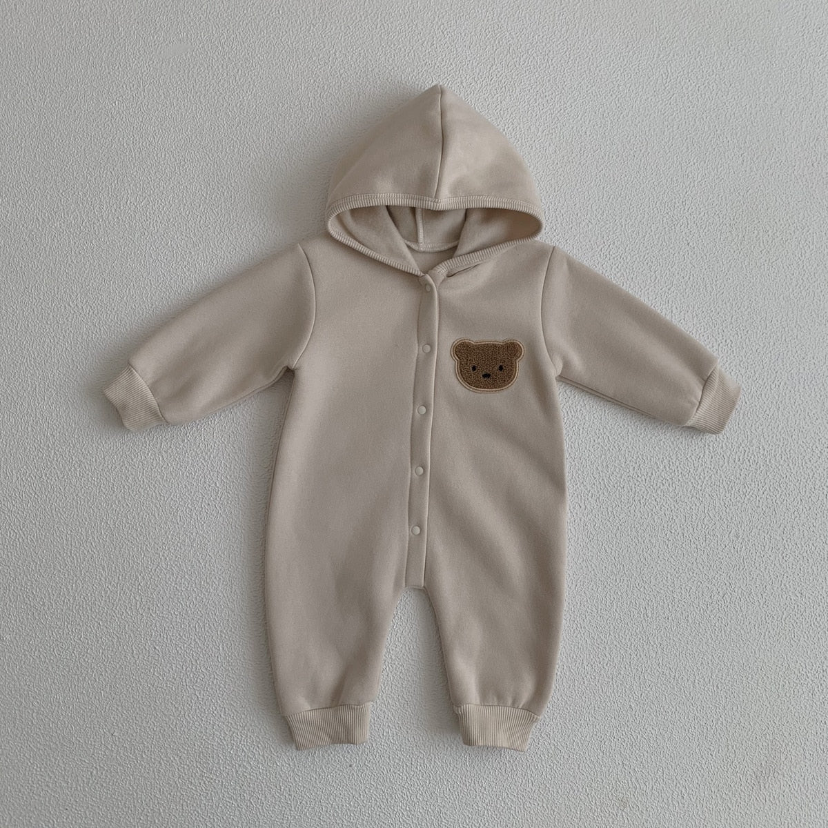 Teddy Bear Patch Hoodie Jumpsuit Romper