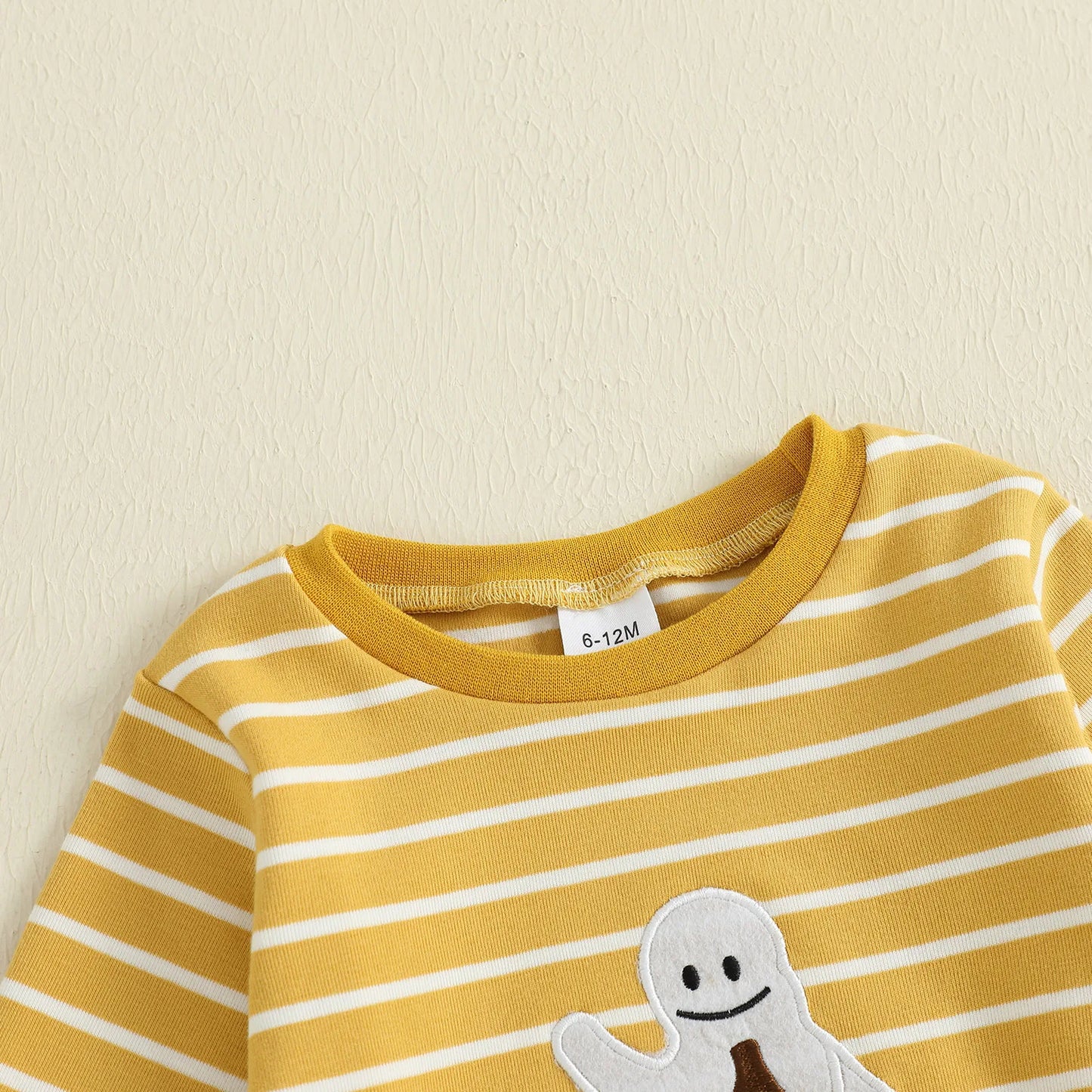 Baby Toddler Girls Boys 2Pcs Halloween Pajamas Set Long Sleeve Embroidery Pumpkin Ghost Top with Striped Pants Sleepwear