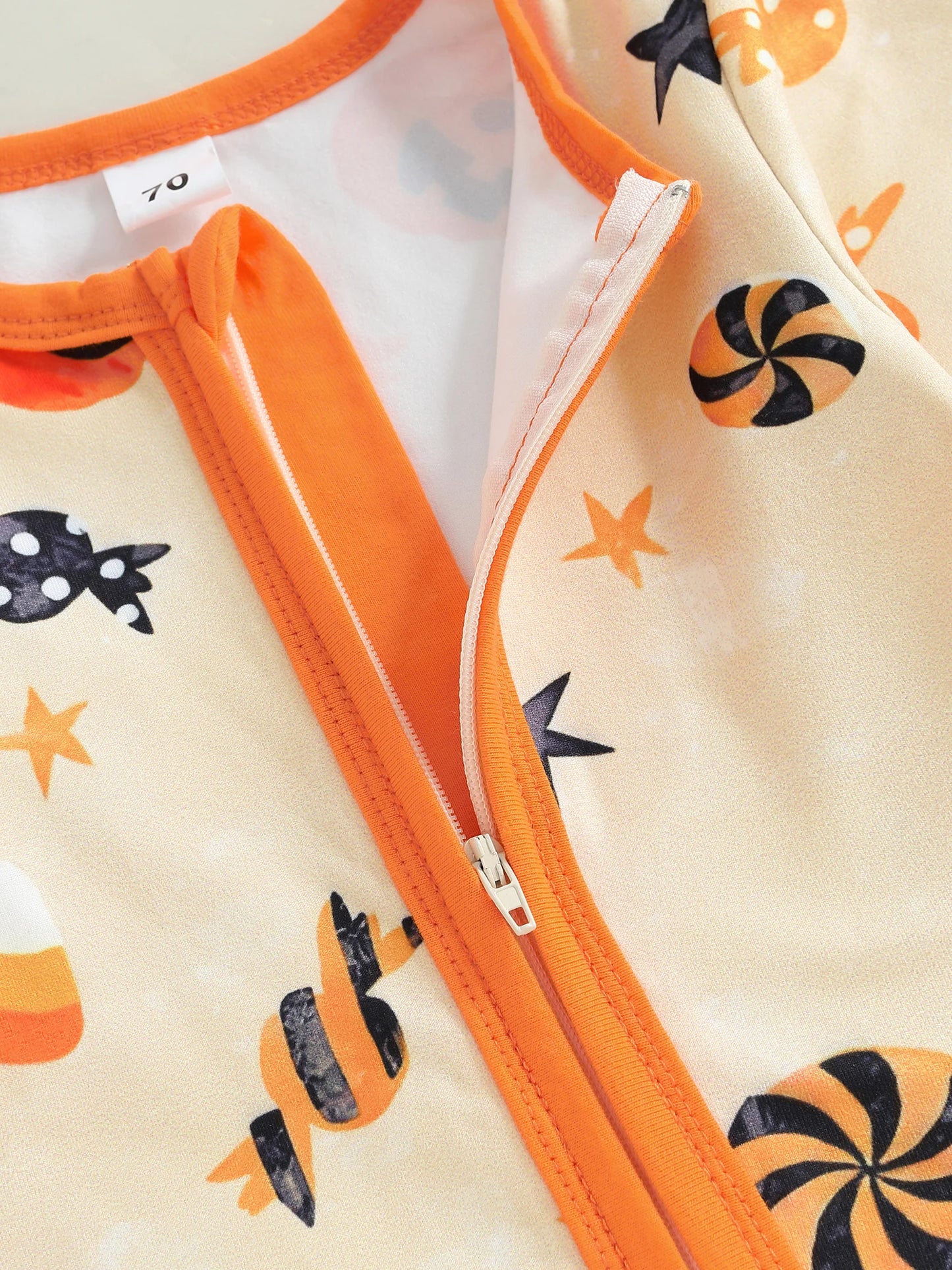 Baby Boys Girls 2Pcs Halloween Outfit Pumpkin Long Sleeve Zip-up Footed Zipper Romper and Knot Hat Fall Set