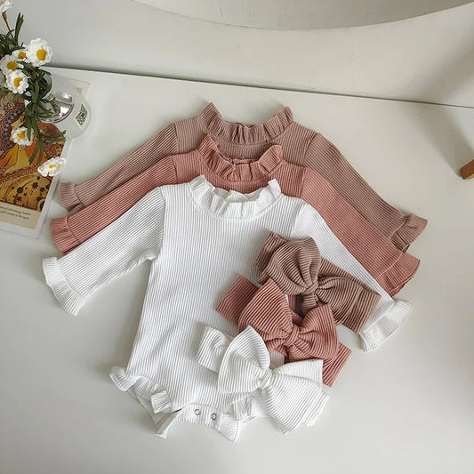 Ruffle Neck Long Sleeve Bodysuit Romper Set