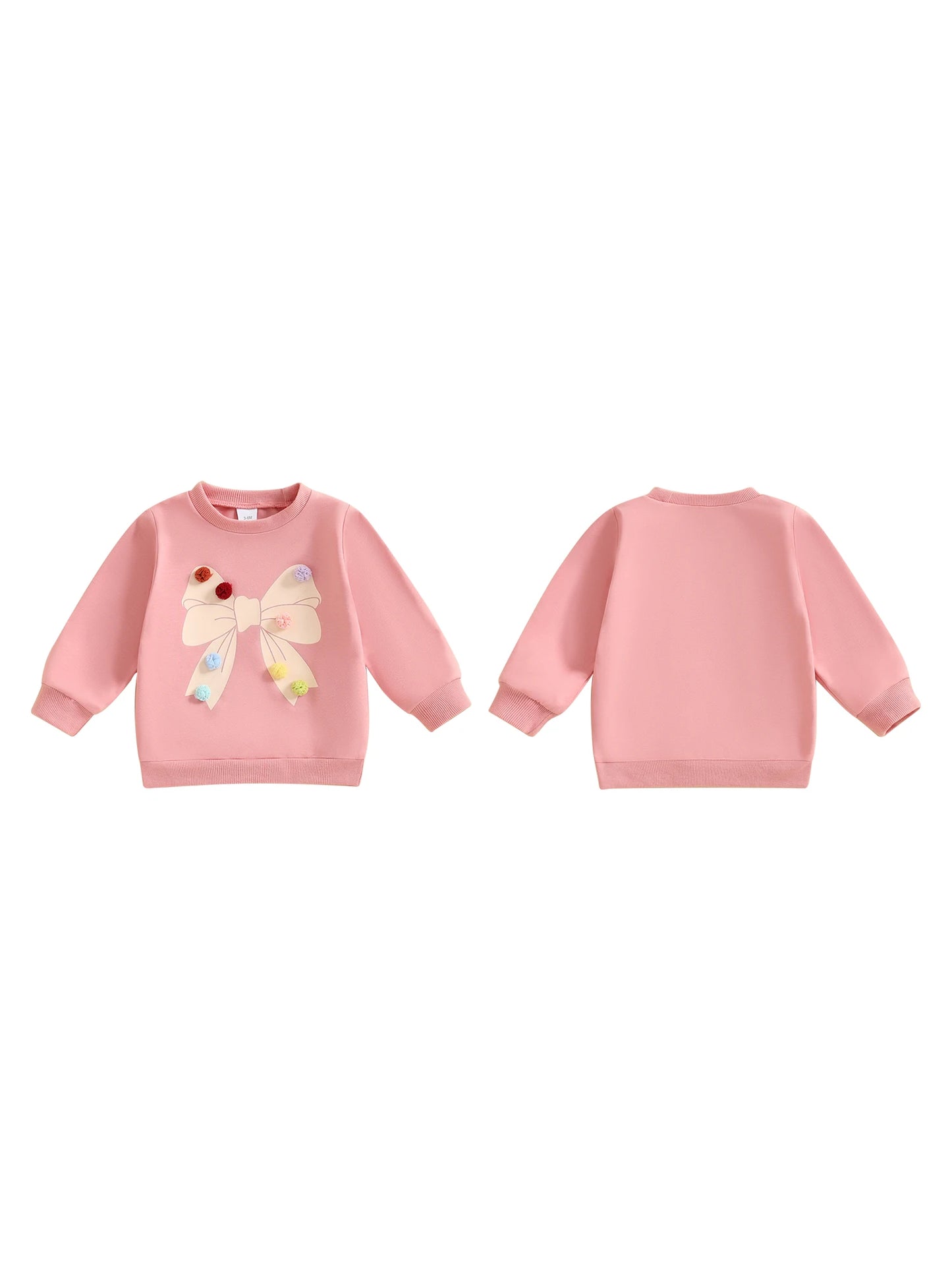 Baby Toddler Girls Long Sleeve Top Pom Pom Ball Bow Print Crewneck Pullover Winter Fall Clothes