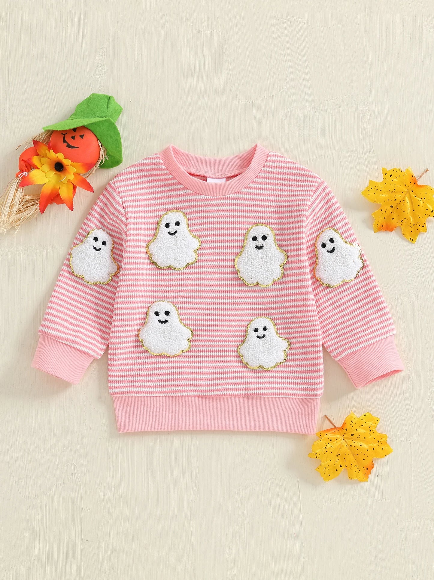Baby Toddler Girls Boys Long Sleeve Crew Neck Ghost Pumpkin Striped Pullover Halloween Top Clothes