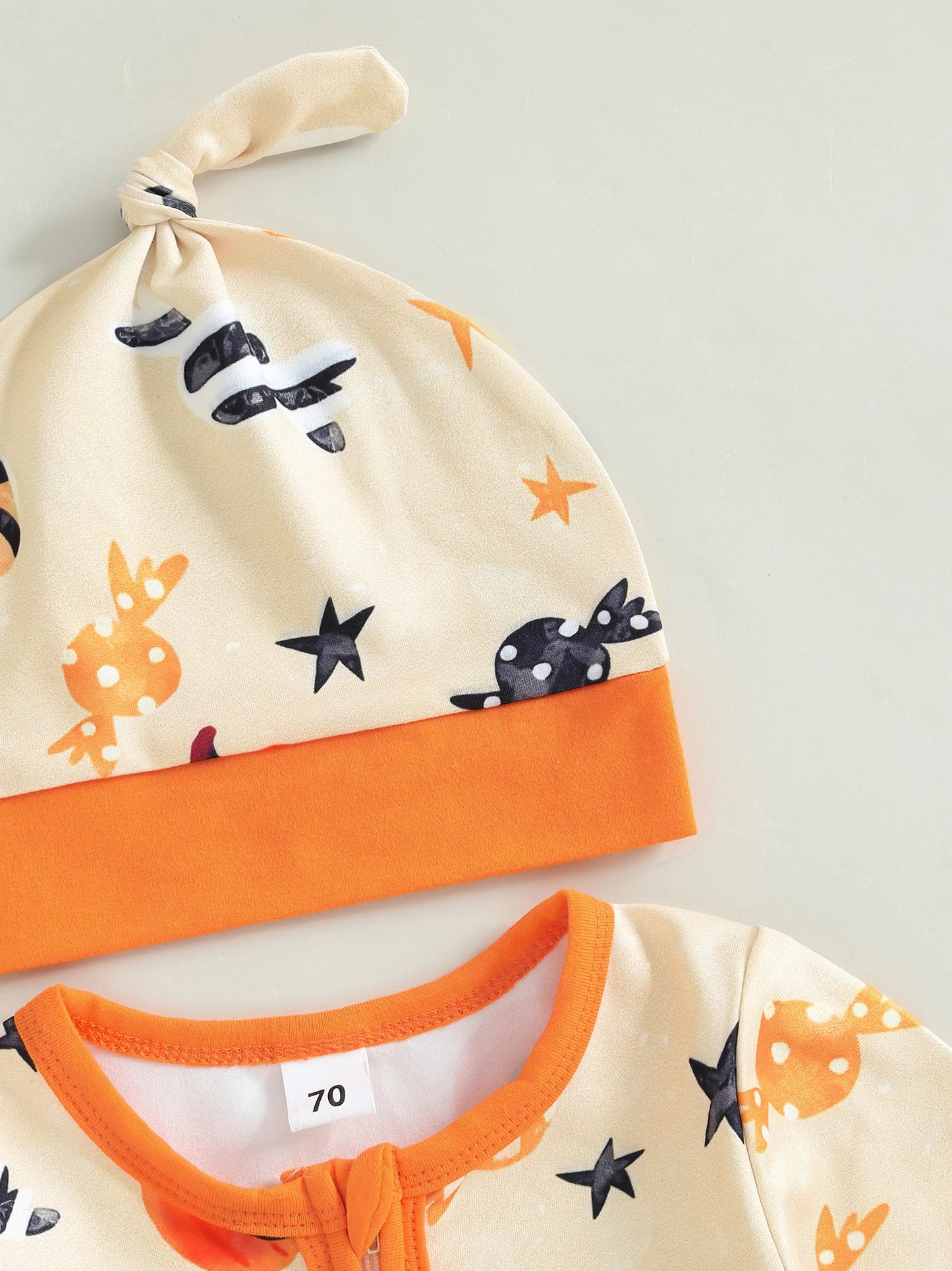 Baby Boys Girls 2Pcs Halloween Outfit Pumpkin Long Sleeve Zip-up Footed Zipper Romper and Knot Hat Fall Set