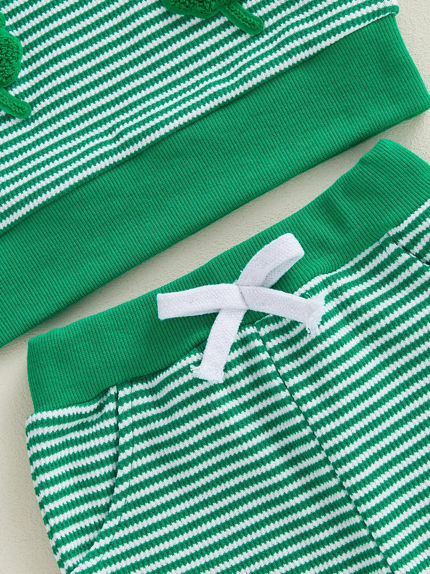 Baby Toddler Boy 2Pcs Spring Outfit Four-Leaf Clover Embroidery Long Sleeve O-Neck Pullover + Elastic Waist Stripe Pants St. Patrick's Day Jogger Set