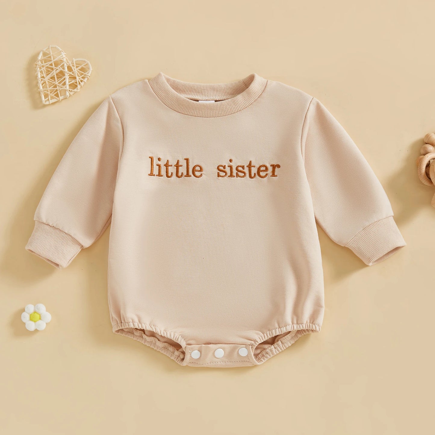 Baby Girls Boys Little Brother Sister Fall Romper Letter Embroidery Long Sleeve Round Neck Bubble Jumpsuit