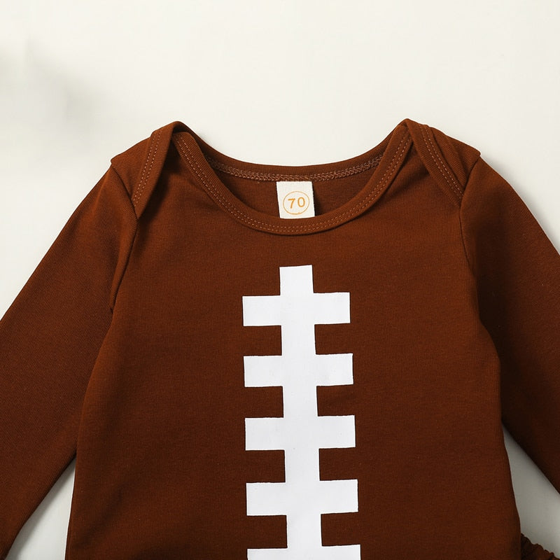 Baby Boy Girl 3Pcs Football Outfit Long Sleeve Romper Stripe Elastic Pants Hat Clothes Set