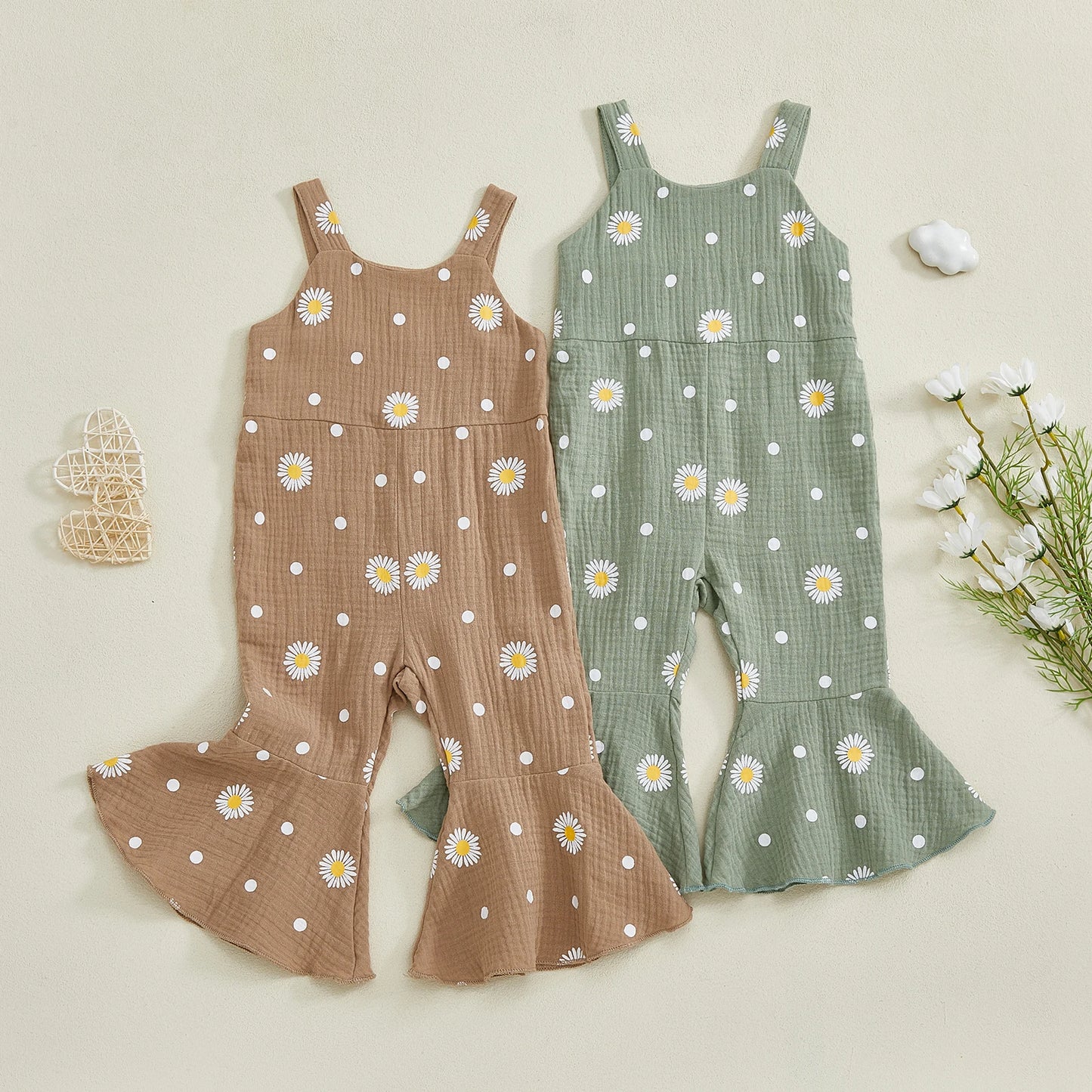 Baby Toddler Girls Summer Overalls Infants Sleeveless Daisy Floral Print Suspender Flared Pants