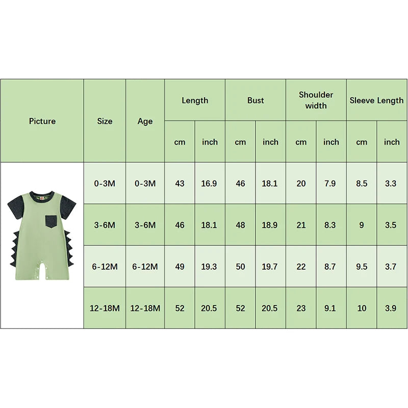 Baby Boy Summer Romper Short Sleeve Round Neck Contrast Color Dinosaur Spikes Jumpsuit Playsuit