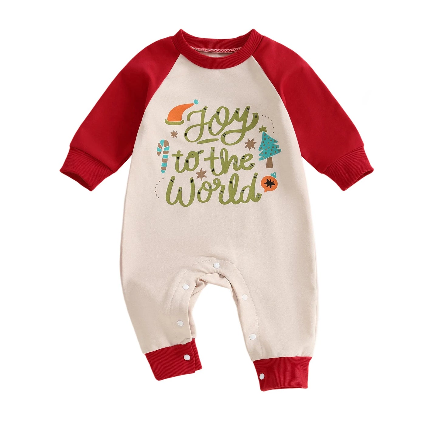 Baby Boys Girls Joy To The World Christmas Romper Letter Tree Long Raglan Sleeve Crewneck Jumpsuit Winter Clothes