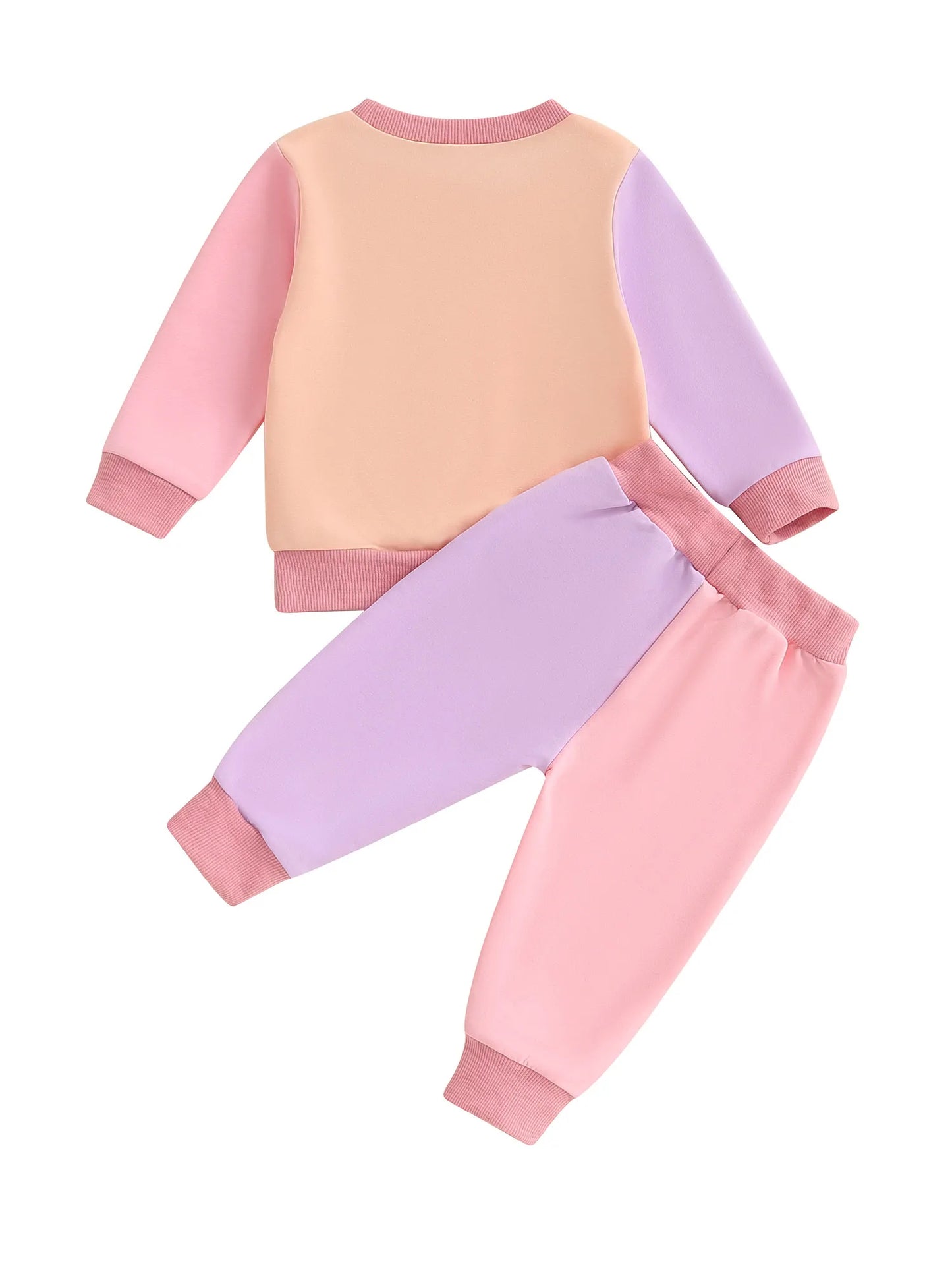 Baby Toddler Girls 2Pcs Mama's Little Bestie Long Sleeve O Neck Contrast Color Top Drawstring Pants Jogger Set