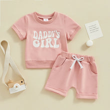 Load image into Gallery viewer, Baby Toddler Girl 2Pcs Shorts Set Mama&#39;s / Daddy&#39;s Girl Letter Print Short Sleeve Round Neck Top with Solid Color Shorts Outfit
