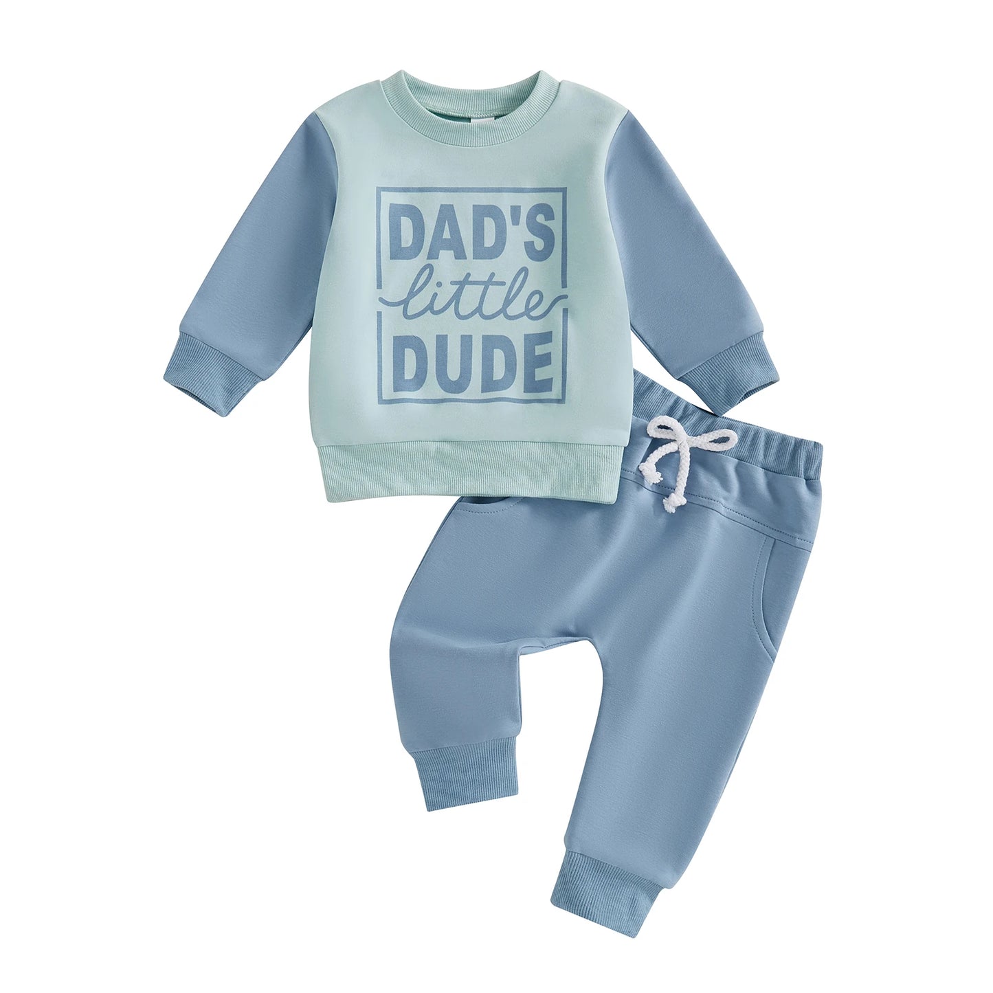 Baby Toddler Boys 2Pcs Autumn Dad's Little Dude Long Sleeve O Neck Letter Print Top Drawstring Pants Jogger Set