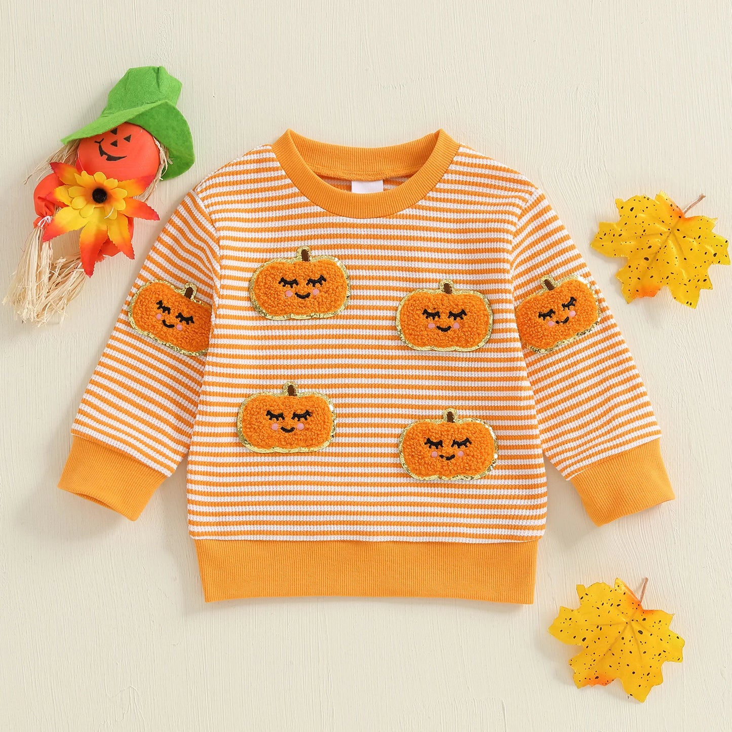 Baby Toddler Girls Boys Long Sleeve Crew Neck Ghost Pumpkin Striped Pullover Halloween Top Clothes
