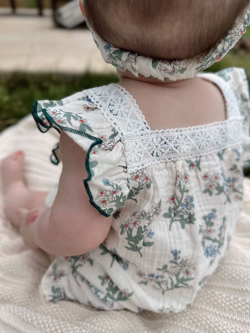 Vintage Paisley Romper With Headband Set