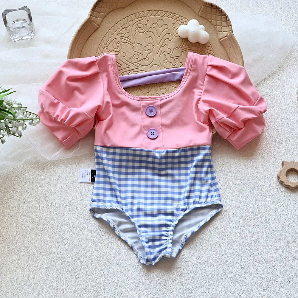 Girls Puff Sleeve 2 Pcs Swimsuit Set