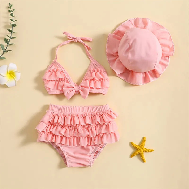 Baby Girls Cute Frill Swimsuit With Hat