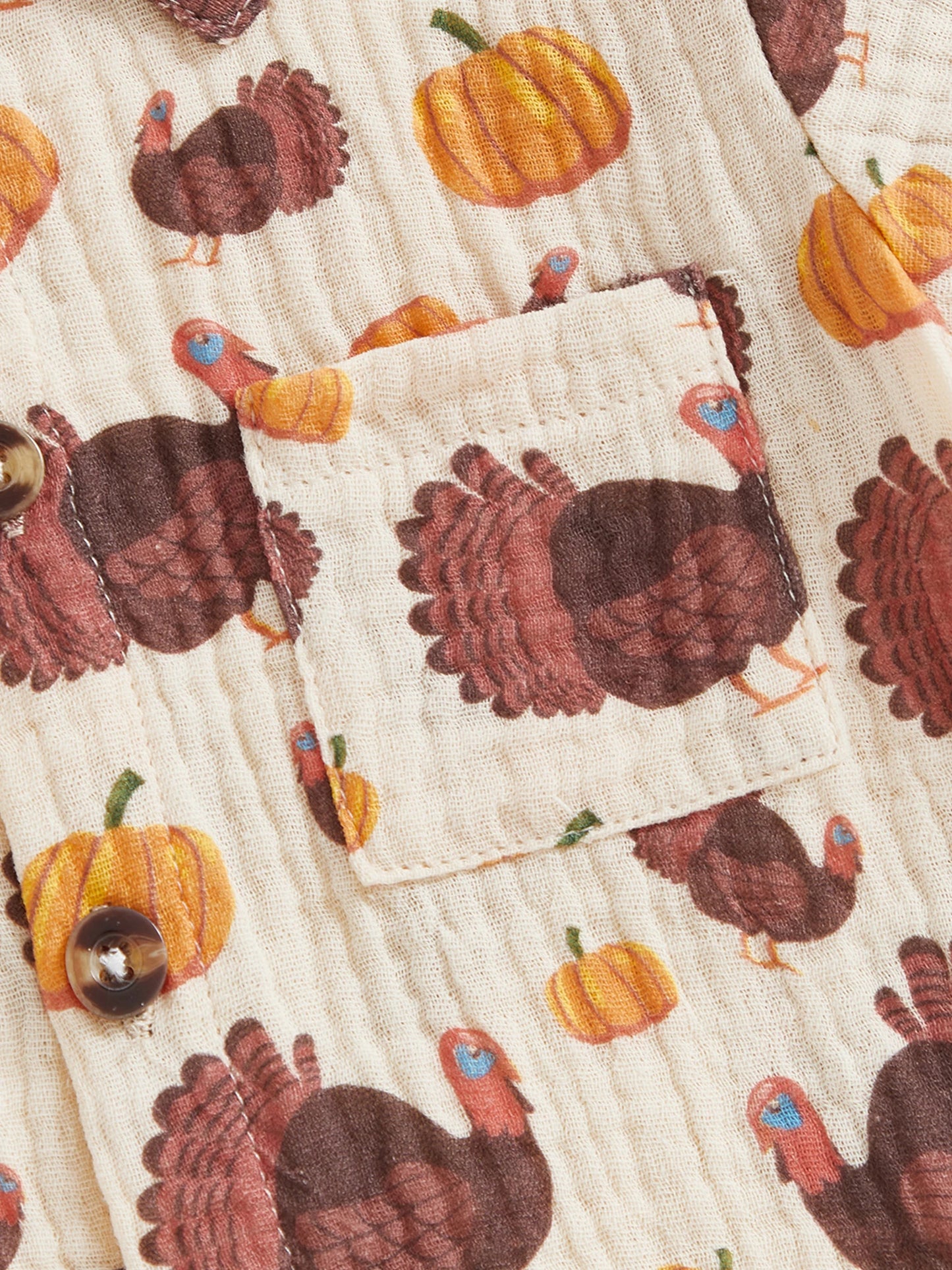 Baby Toddler Boys 2Pcs Thanksgiving Day Short Sleeve Lapel Button Up Turkey Pumpkin Print Top and Shorts Sets