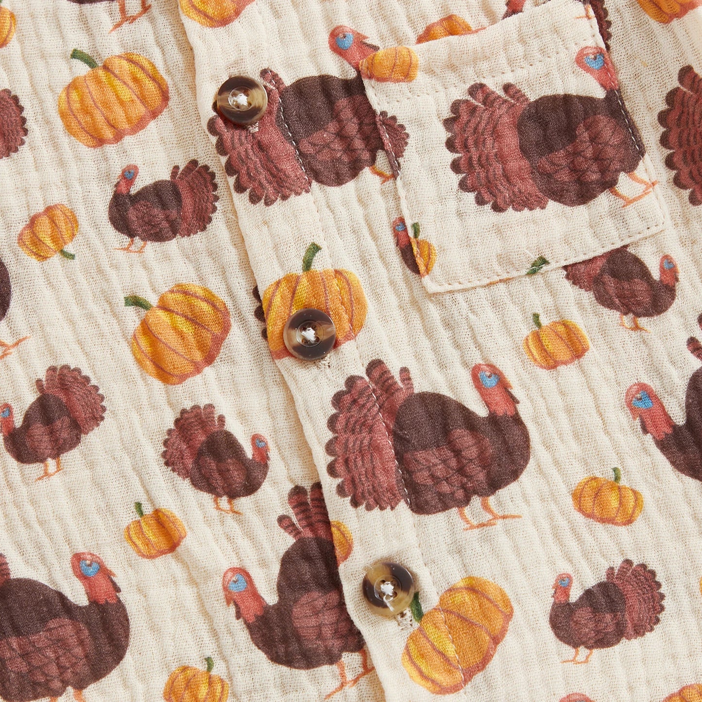 Baby Toddler Boys 2Pcs Thanksgiving Day Short Sleeve Lapel Button Up Turkey Pumpkin Print Top and Shorts Sets