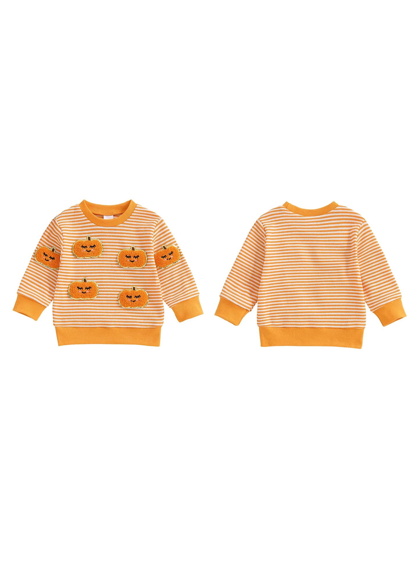 Baby Toddler Girls Boys Long Sleeve Crew Neck Ghost Pumpkin Striped Pullover Halloween Top Clothes