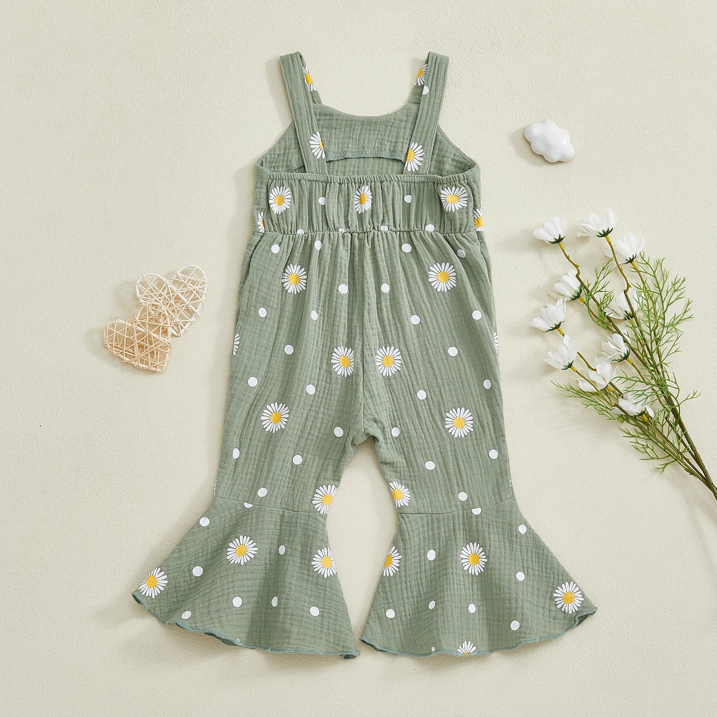 Baby Toddler Girls Summer Overalls Infants Sleeveless Daisy Floral Print Suspender Flared Pants